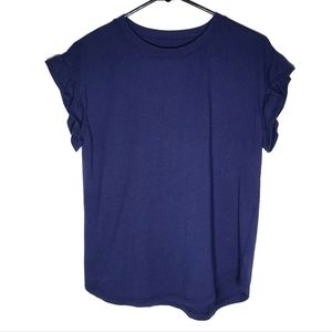 Navy blue flutter sleeve tee shortsleeve blouse S crown & ivy women's small
